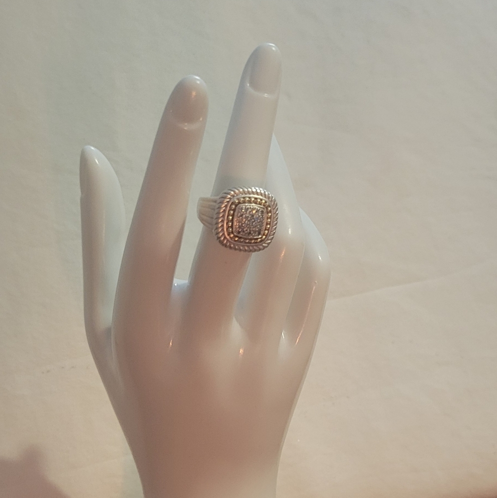 14k Gold & 925 Silver Pave Diamond Ring Sz 5